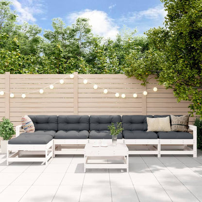 Set Divani da Giardino 7pz con Cuscini in Legno Massello Bianco | homemem39