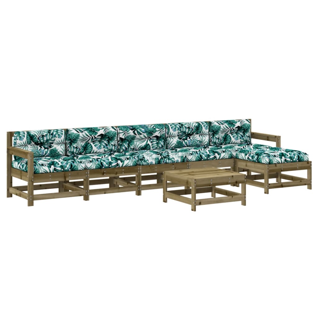 Set Divani da Giardino 7pz con Cuscini Legno Impregnato di Pino