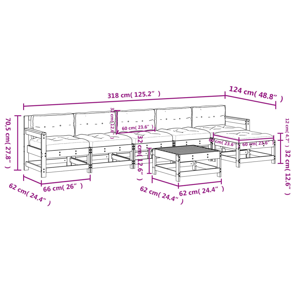 Set Divani da Giardino 7pz con Cuscini Legno Impregnato di Pino | homemem39