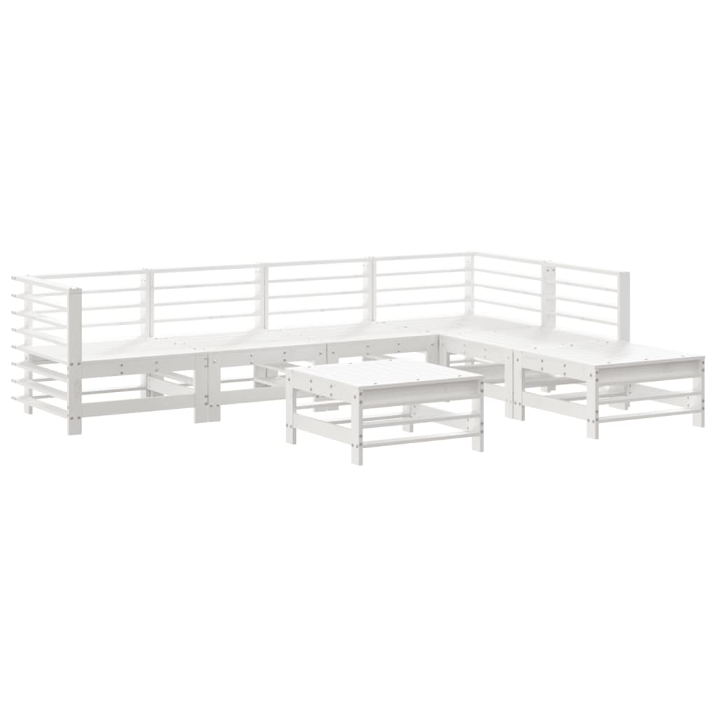 Set Divani da Giardino 7pz con Cuscini in Legno Massello Bianco - homemem39