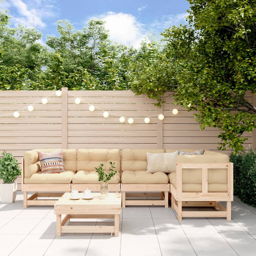 Set Divani da Giardino 6 pz con Cuscini in Legno Massello