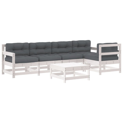 Set Divani da Giardino 6pz con Cuscini in Legno Massello Bianco | homemem39