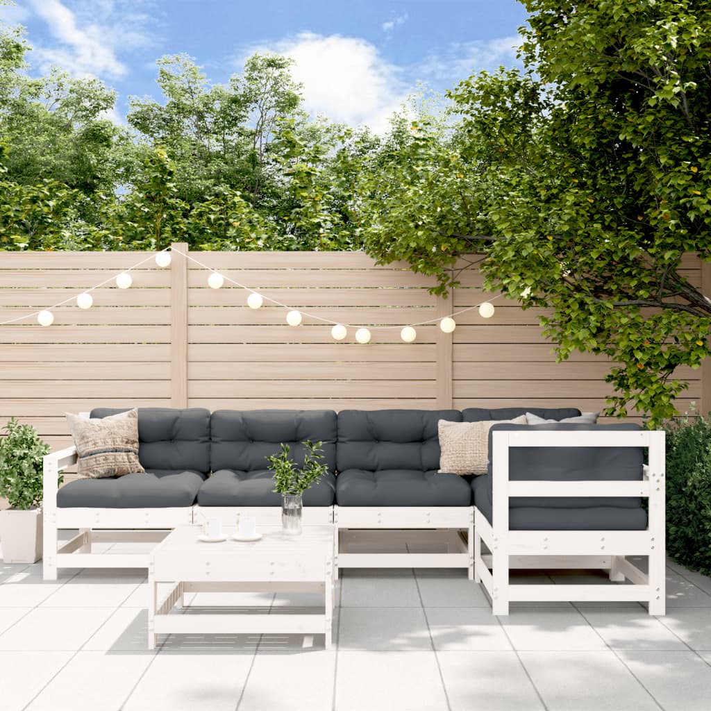 Set Divani da Giardino 6pz con Cuscini in Legno Massello Bianco | homemem39