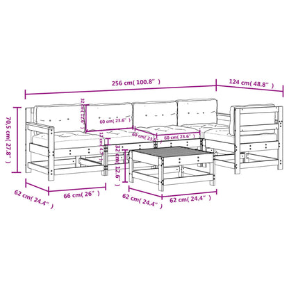 Set Divani da Giardino 6 pz con Cuscini in Legno Massello Nero