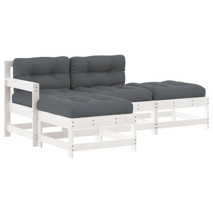 Set Divani da Giardino 4pz con Cuscini in Legno Massello Bianco | homemem39