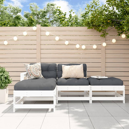 Set Divani da Giardino 4pz con Cuscini in Legno Massello Bianco | homemem39