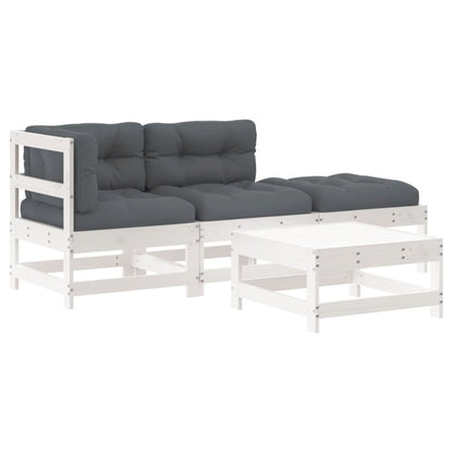 Set Divani da Giardino 4pz con Cuscini in Legno Massello Bianco | homemem39