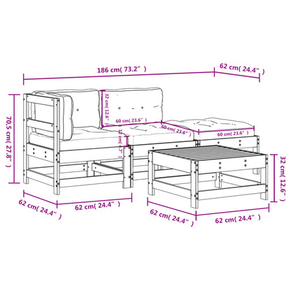 Set Divani da Giardino 4pz con Cuscini in Legno Massello Bianco | homemem39