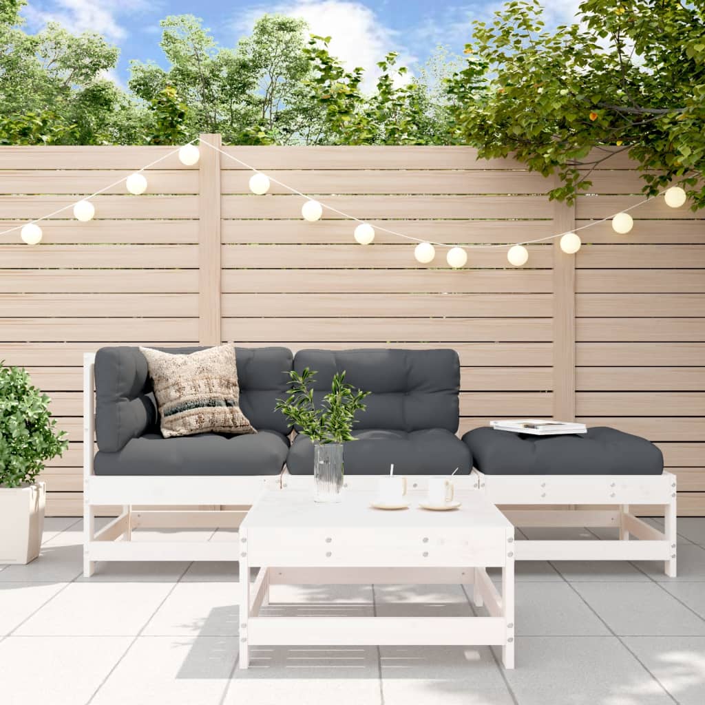 Set Divani da Giardino 4pz con Cuscini in Legno Massello Bianco | homemem39