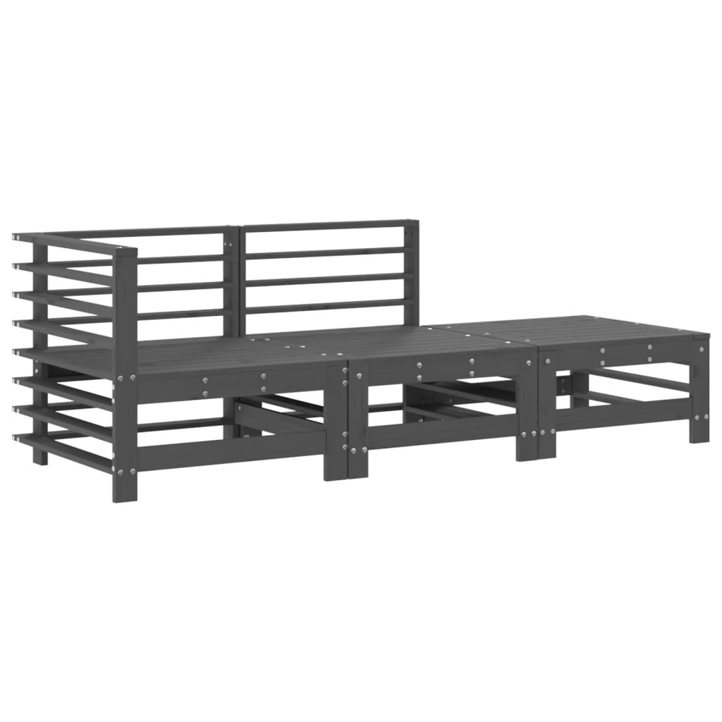 Set Divani da Giardino 3pz con Cuscini in Legno Massello Grigio - homemem39