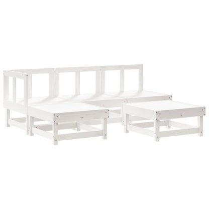 Set Divani da Giardino 5pz con Cuscini in Legno Massello Bianco - homemem39