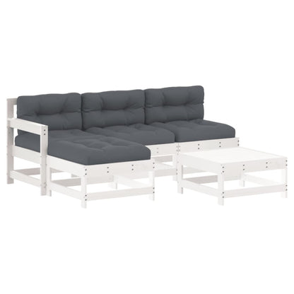 Set Divani da Giardino 5pz con Cuscini in Legno Massello Bianco | homemem39