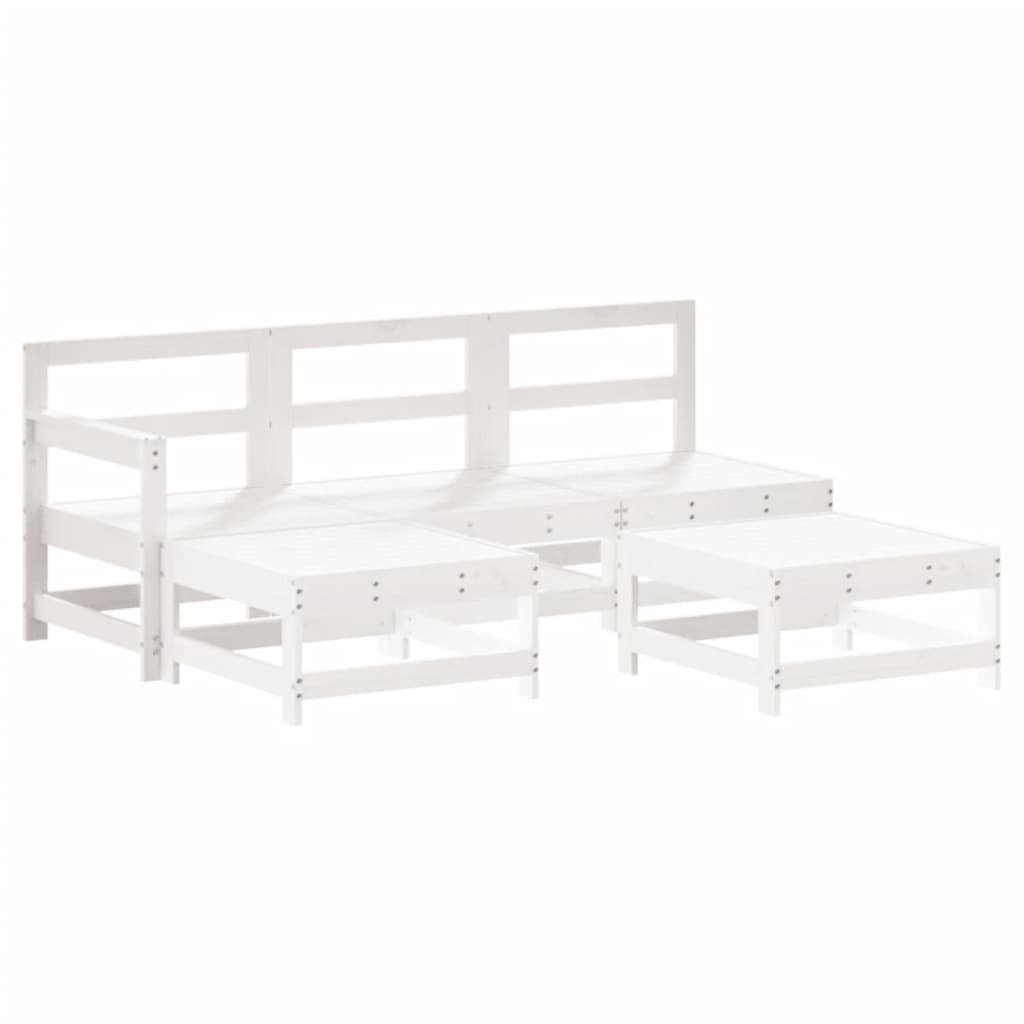 Set Divani da Giardino 5pz con Cuscini in Legno Massello Bianco | homemem39