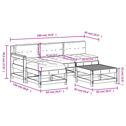 Set Divani da Giardino 5pz con Cuscini in Legno Massello Bianco | homemem39