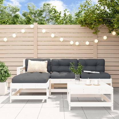 Set Divani da Giardino 5pz con Cuscini in Legno Massello Bianco | homemem39