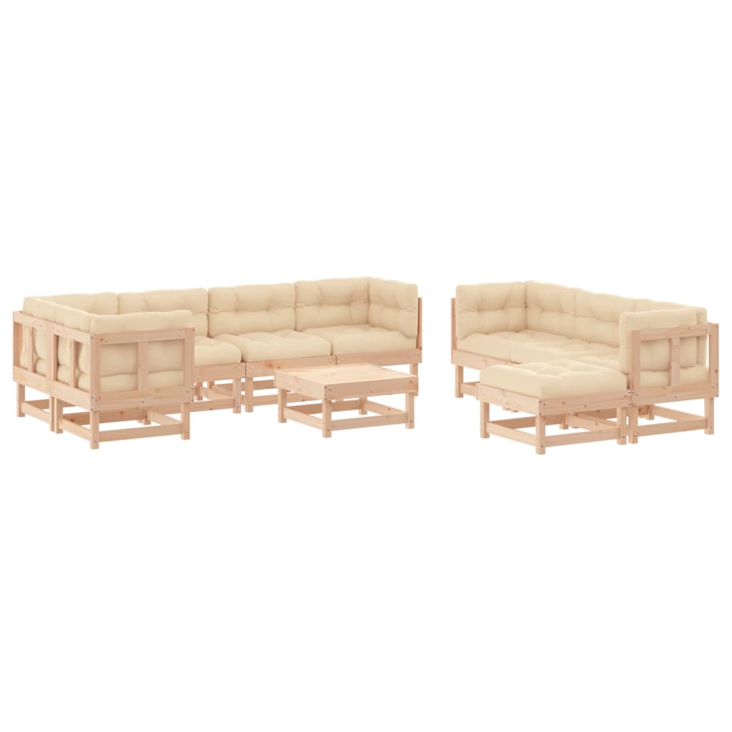 10 pc Garden Sofa Set with Solid Wood Cushions