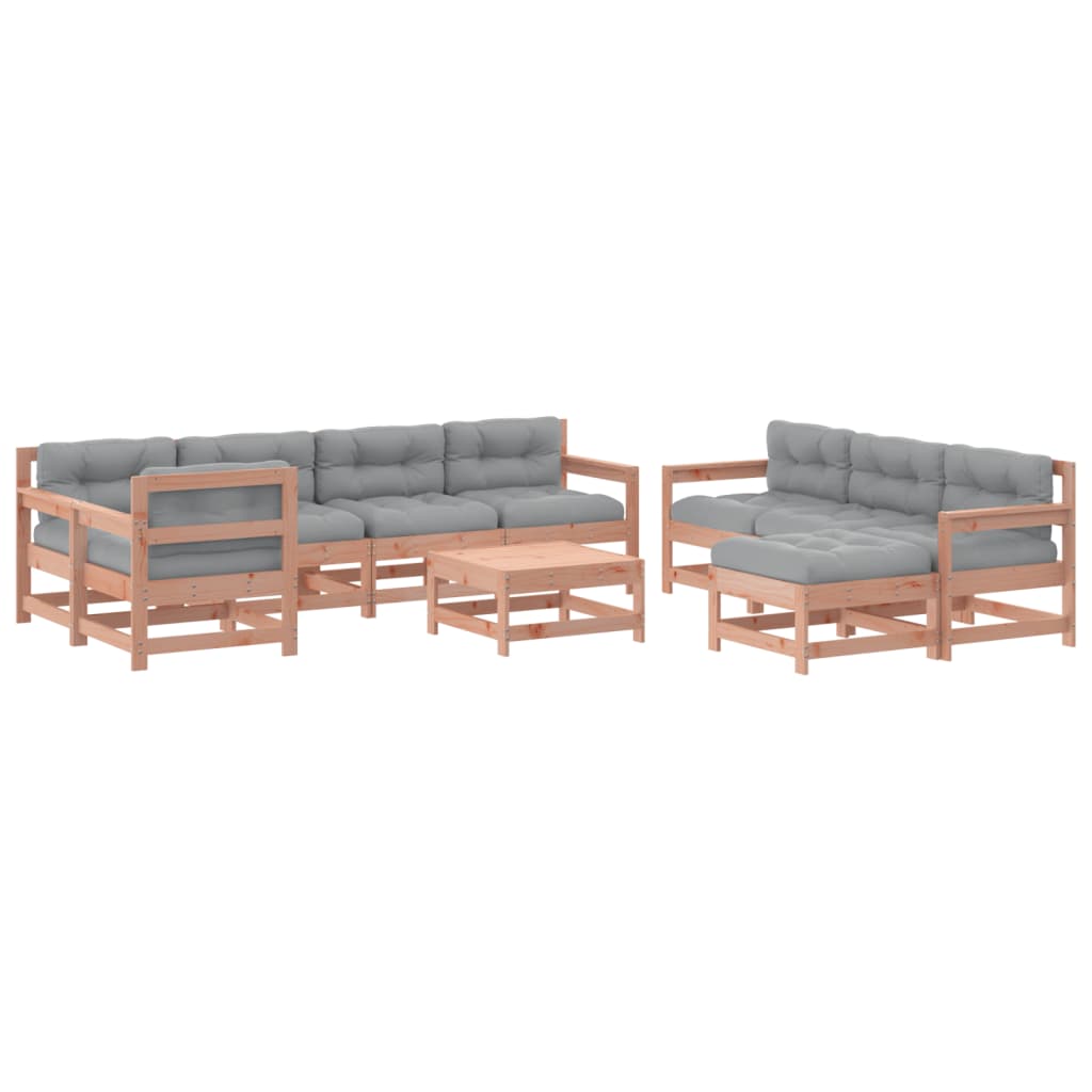 Set Divani Giardino 10pz con Cuscini Legno Massello di Douglas