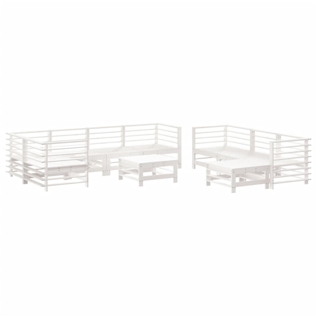 Set Divani da Giardino 10 pz con Cuscini Legno Massello Bianco - homemem39
