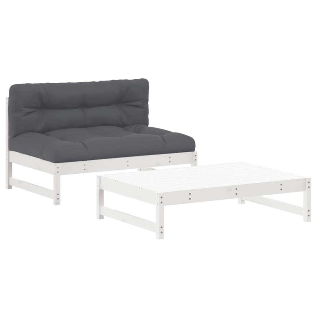 Set Divani da Giardino 2pz con Cuscini in Legno Massello Bianco - homemem39
