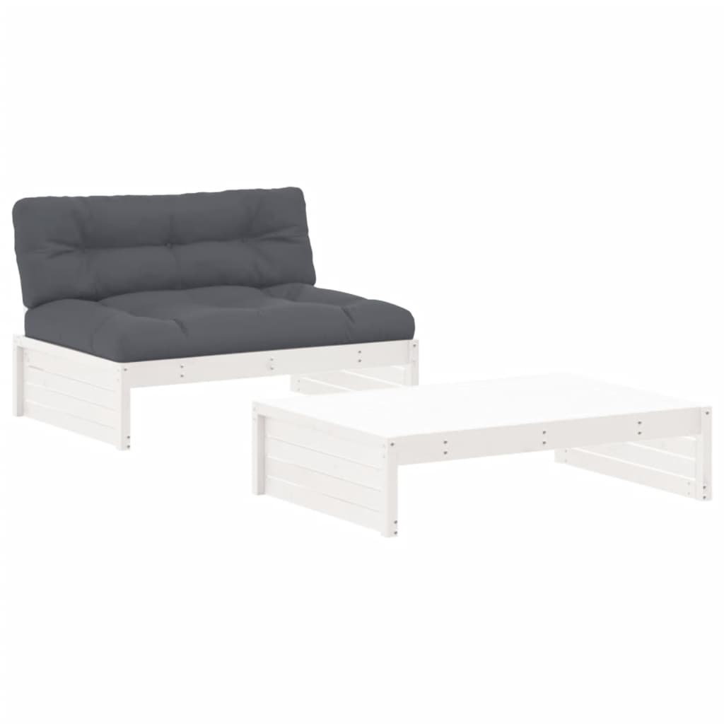 Set Divani da Giardino 2pz con Cuscini in Legno Massello Bianco - homemem39