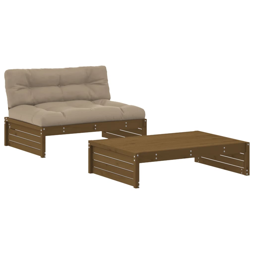 Set Divani da Giardino 2 pz con Cuscini in Legno Massello ambra - homemem39