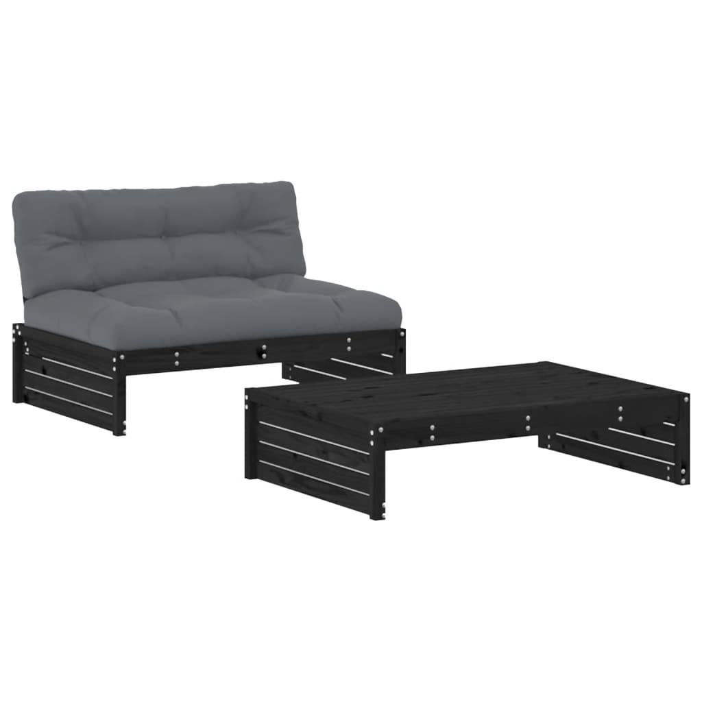 Set Divani da Giardino 2 pz con Cuscini in Legno Massello Nero - homemem39