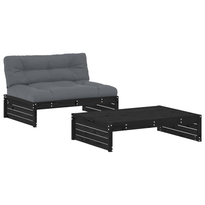 Set Divani da Giardino 2 pz con Cuscini in Legno Massello Nero - homemem39