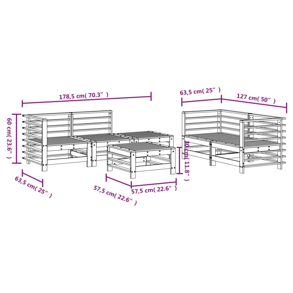 Set Salotto da Giardino 6 pz in Legno Massello di Pino