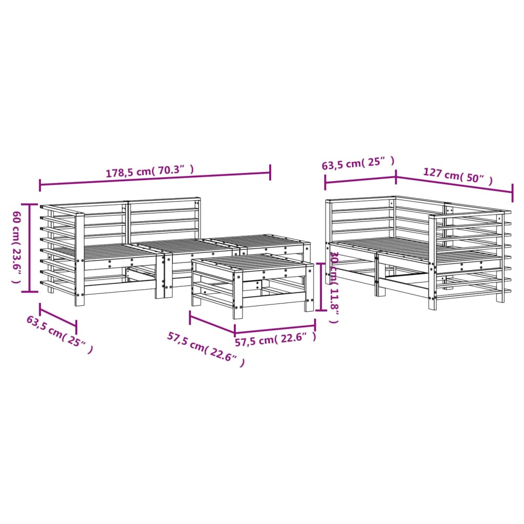 Set Salotto da Giardino 6 pz Grigio in Legno Massello di Pino