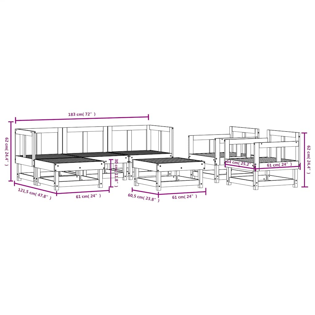 Set Salotto da Giardino 7 pz in Legno Impregnato di Pino | homemem39