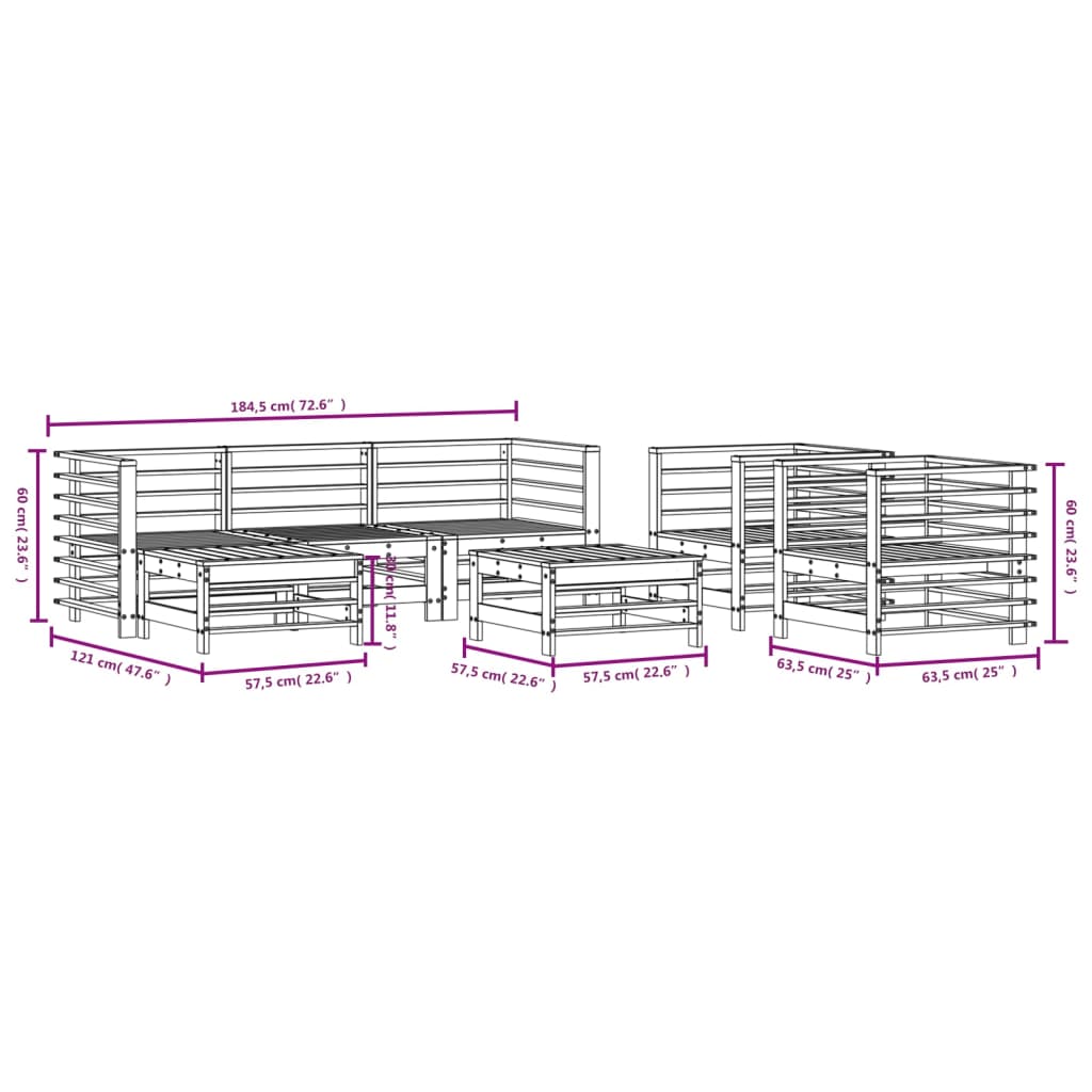 Set Salotto da Giardino 7 pz in Legno Massello di Douglas | homemem39