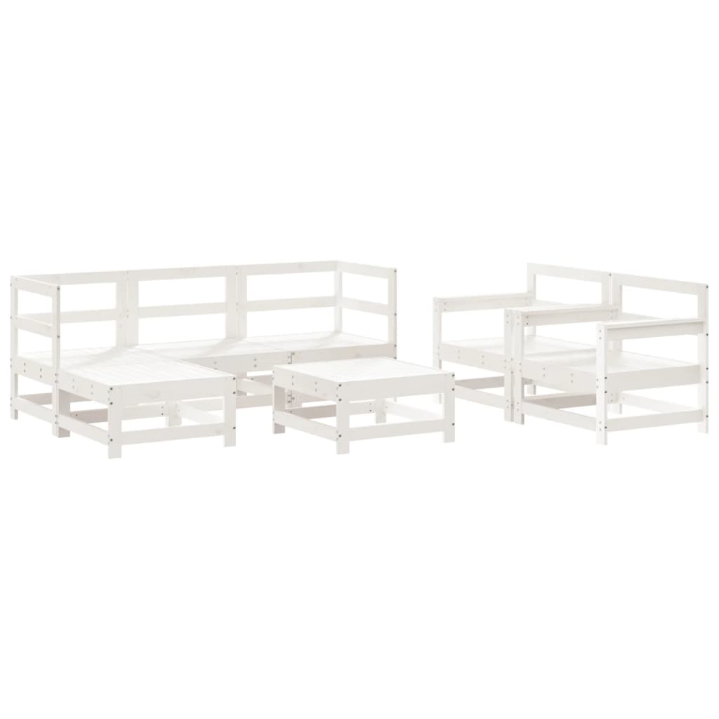 Set Salotto da Giardino 7 pz Bianco in Legno Massello di Pino