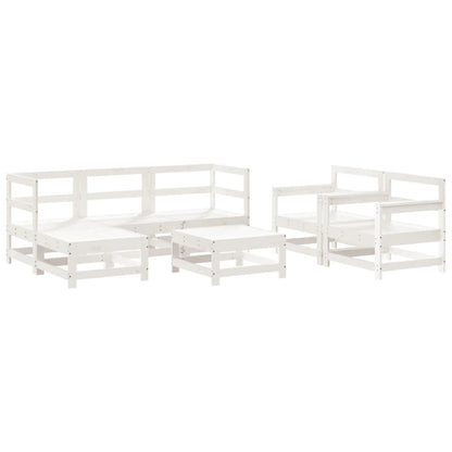 Set Salotto da Giardino 7 pz Bianco in Legno Massello di Pino