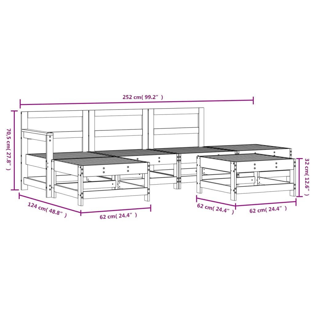 Set Salotto da Giardino 6 pz in Legno Massello di Pino | homemem39