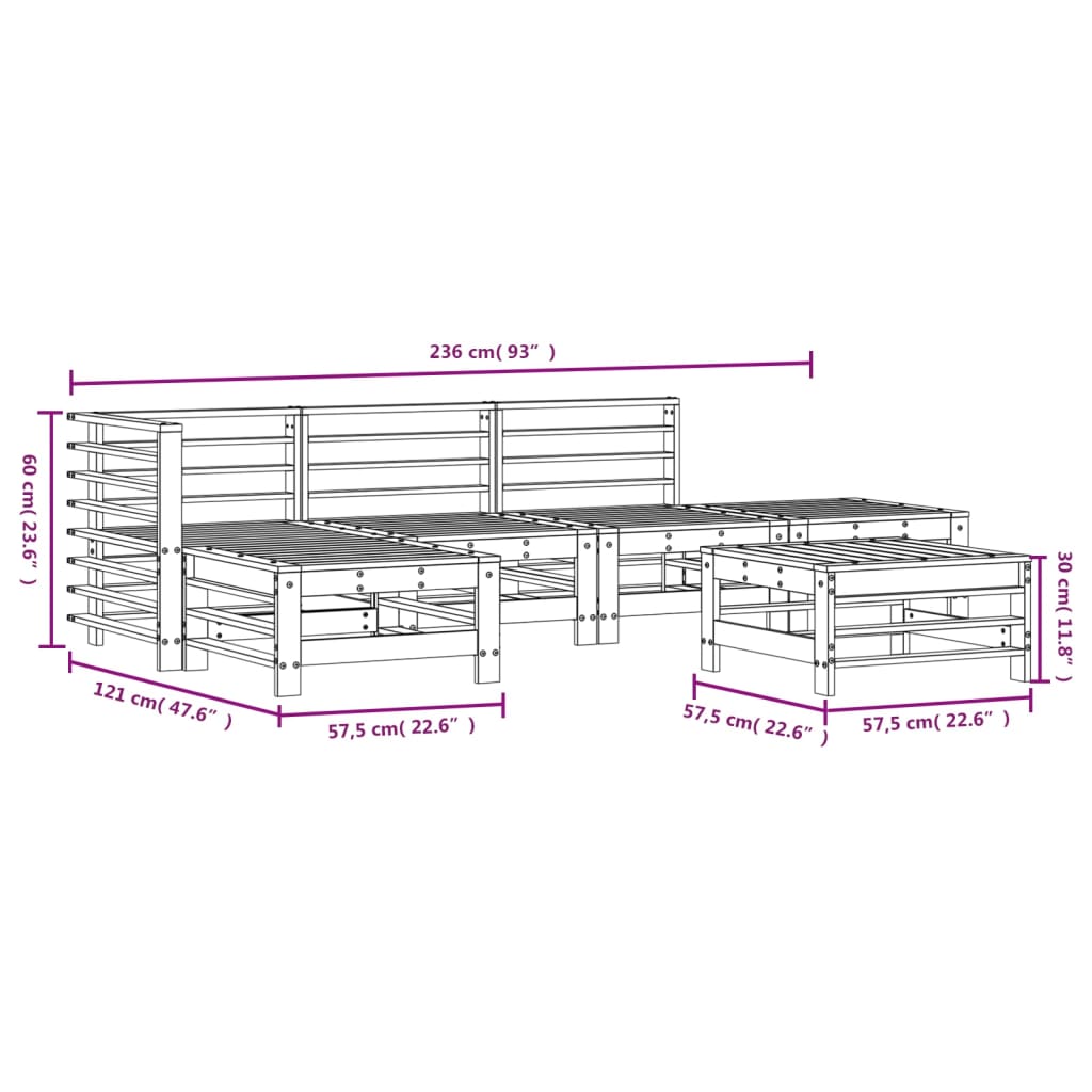 Set Salotto da Giardino 6 pz Nero in Legno Massello di Pino