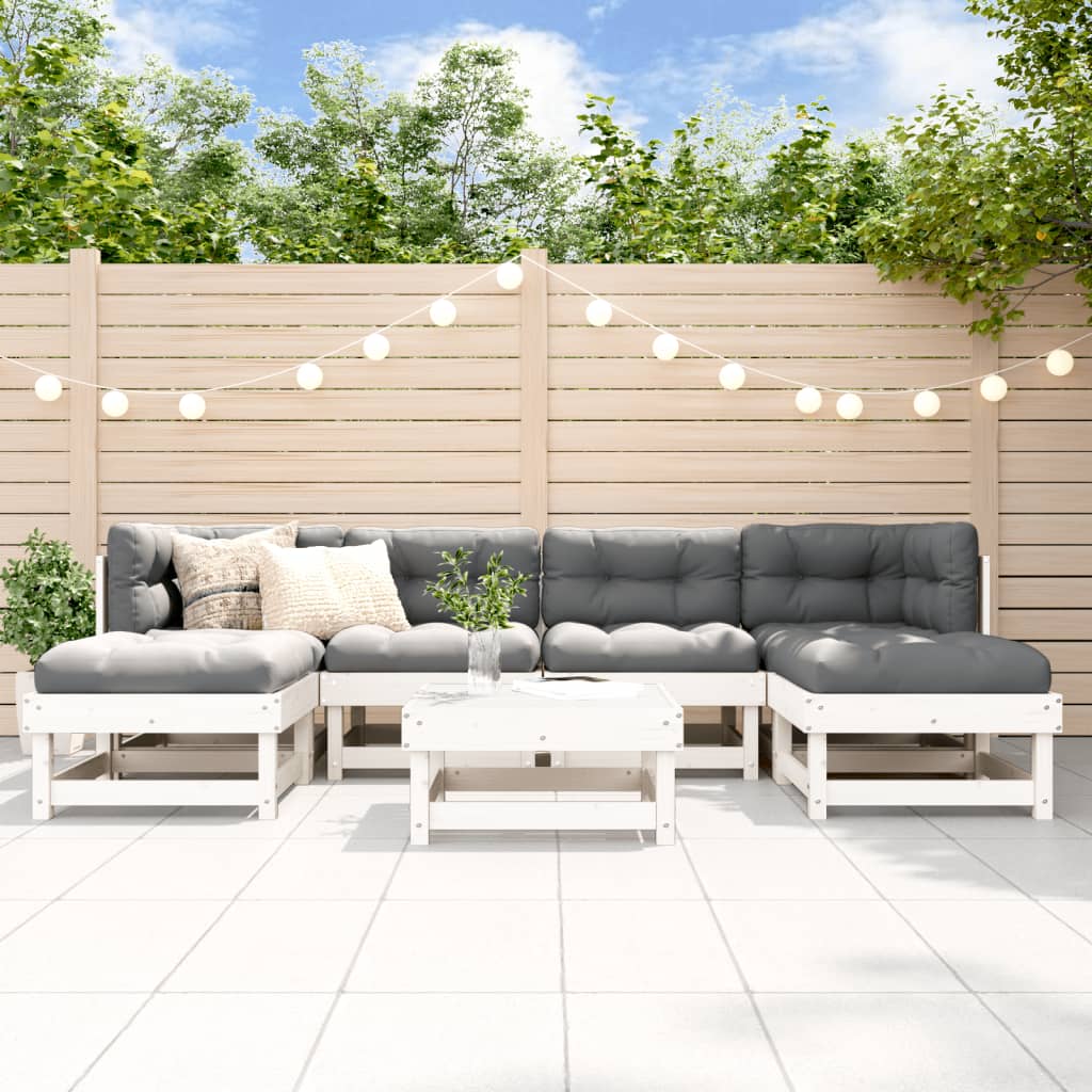 Set Salotto da Giardino 7 pz Bianco in Legno Massello di Pino | homemem39