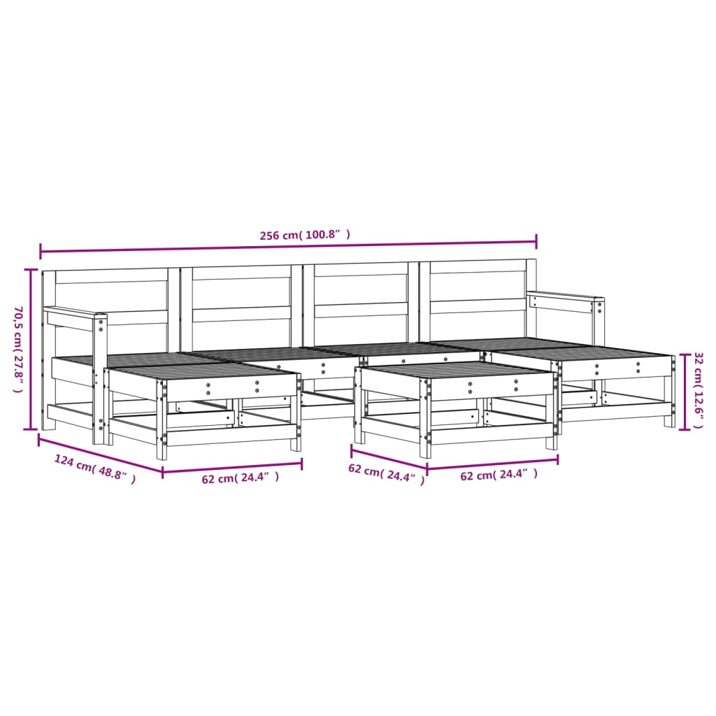 Set Salotto da Giardino 7 pz in Legno Massello di Pino