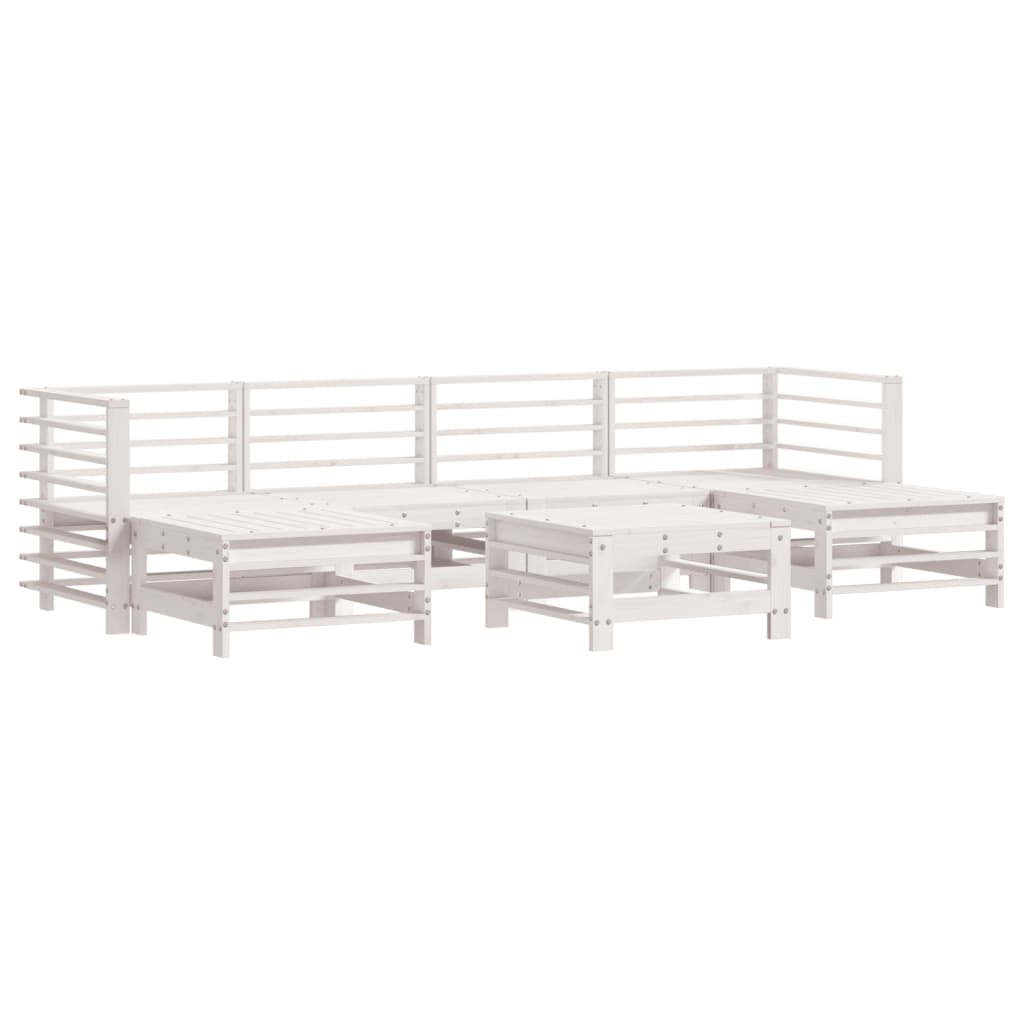Set Salotto da Giardino 7 pz Bianco in Legno Massello di Pino