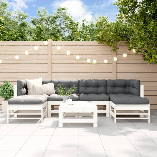 Set Salotto da Giardino 7 pz Bianco in Legno Massello di Pino | homemem39