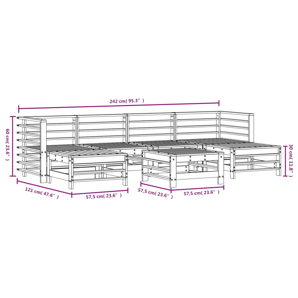 Set Salotto da Giardino 7 pz Miele in Legno Massello di Pino