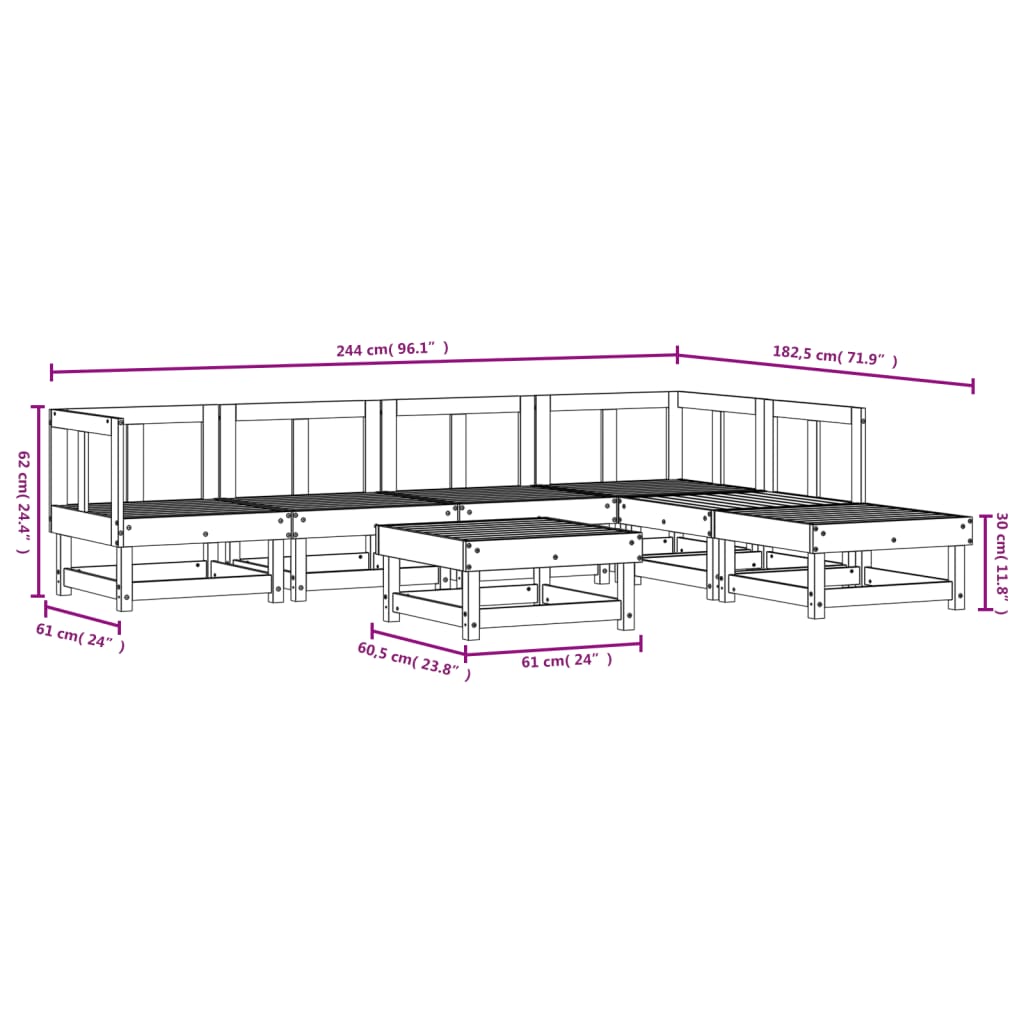 Set Salotto da Giardino 7 pz in Legno Massello di Pino | homemem39