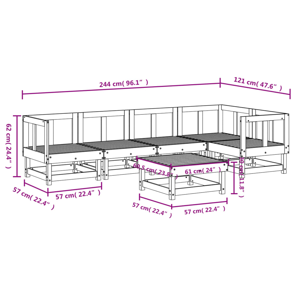 Set Salotto da Giardino 6 pz in Legno Massello di Pino | homemem39