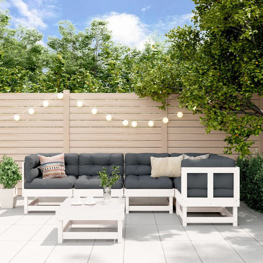 Set Salotto da Giardino 6 pz Bianco in Legno Massello di Pino