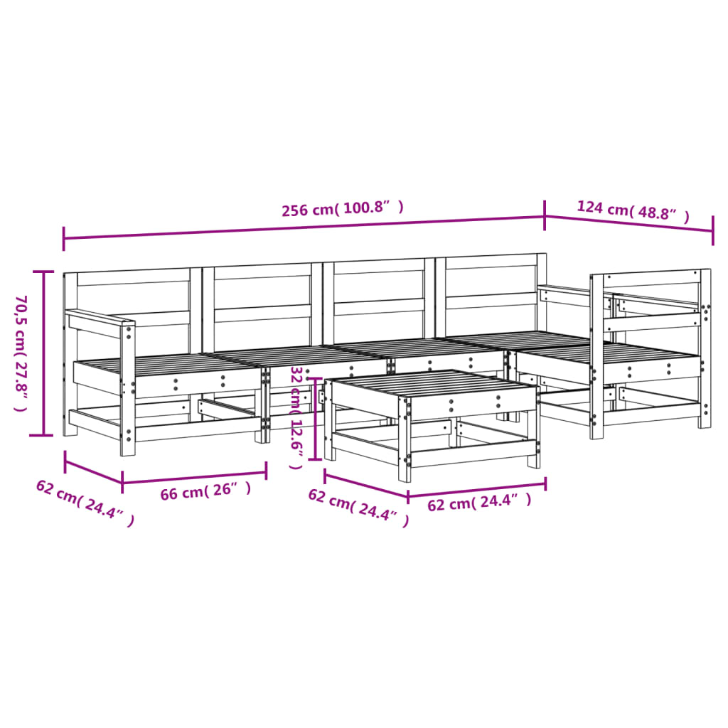Set Salotto da Giardino 6 pz in Legno Impregnato di Pino | homemem39