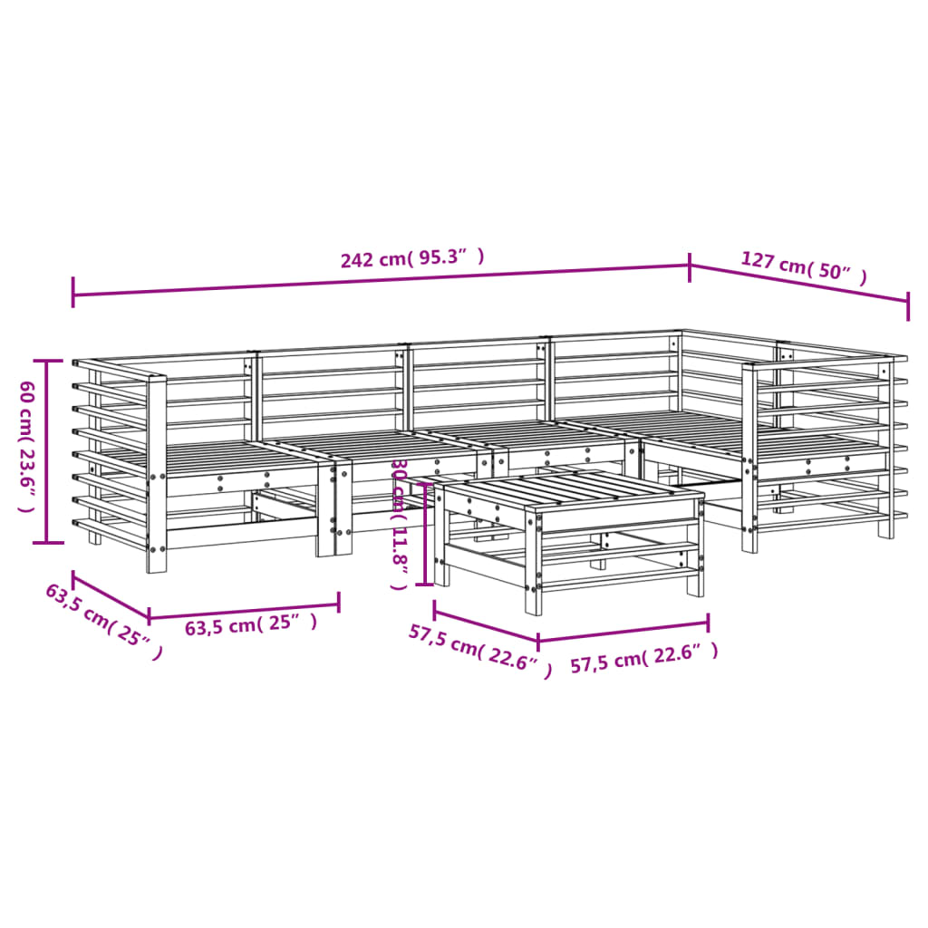 Set Salotto da Giardino 6 pz in Legno Massello di Pino | homemem39