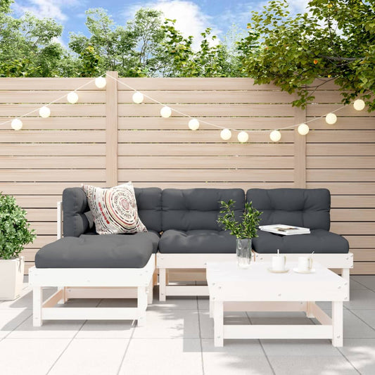 Set Salotto da Giardino 5 pz Bianco in Legno Massello di Pino | homemem39