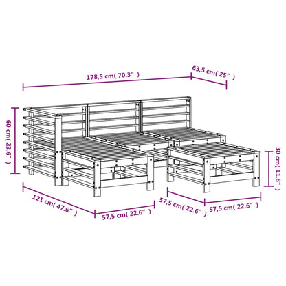 Set Salotto da Giardino 5 pz in Legno Massello di Pino