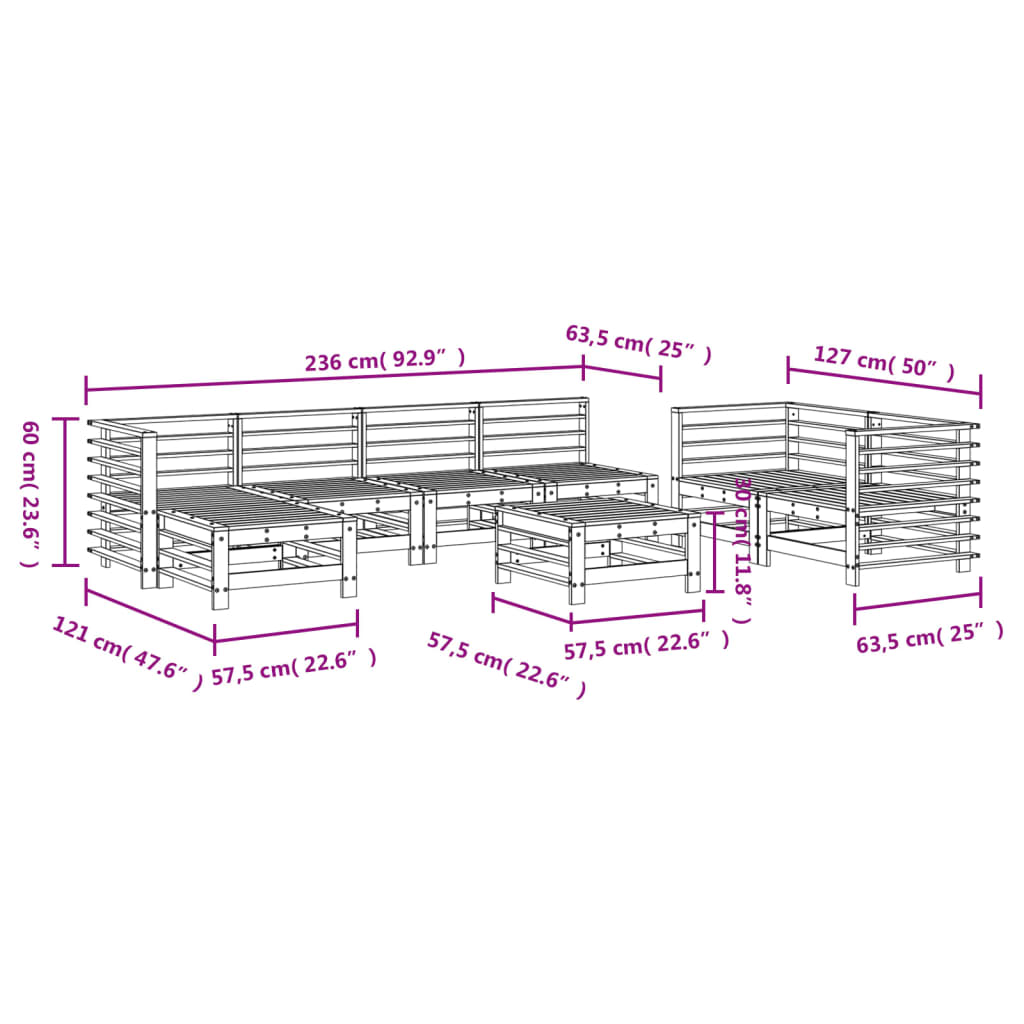 Set Salotto da Giardino 8 pz in Legno Massello di Douglas | homemem39