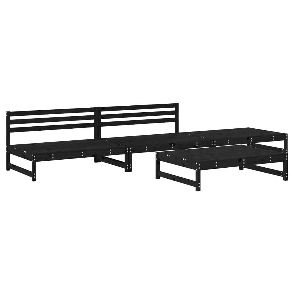 Set Salotto da Giardino 4 pz Nero in Legno Massello di Pino - homemem39