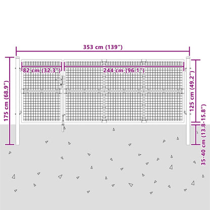 Cancello da Giardino in Rete Antracite 350x125 cm in Acciaio Zincato | homemem39
